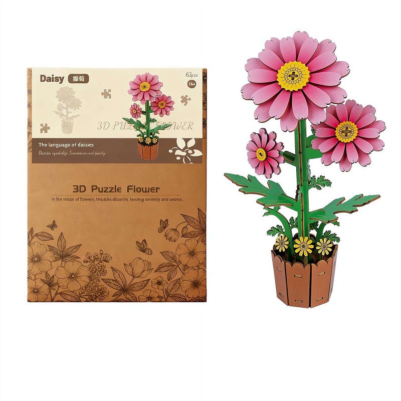 3D Flower Wooden Puzzles for Adults,DIY Wooden Flowers Model Kit Building Set Crafts for Adults to Build,Home Decoration and Valentine's Day Toy Gift Set for Women Mom Christmas,Birthday,Valentine's - Image 1